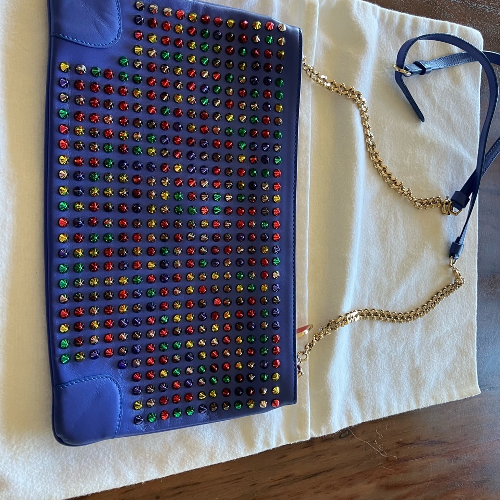Christian Louboutin Multicolor Studded Blue Shoulder Bag - Picture 6 of 13